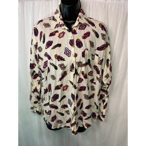 Vintage Coastline feather & cowboy patterned button down - Picture 1 of 9